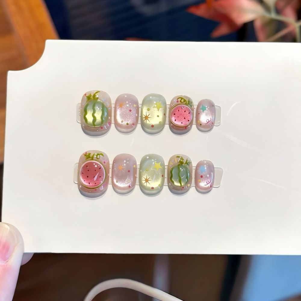 Nail Art Extension Cat Eye - أظافر قصيرة مصنوعة يدويًا، بتصميم مستوحى